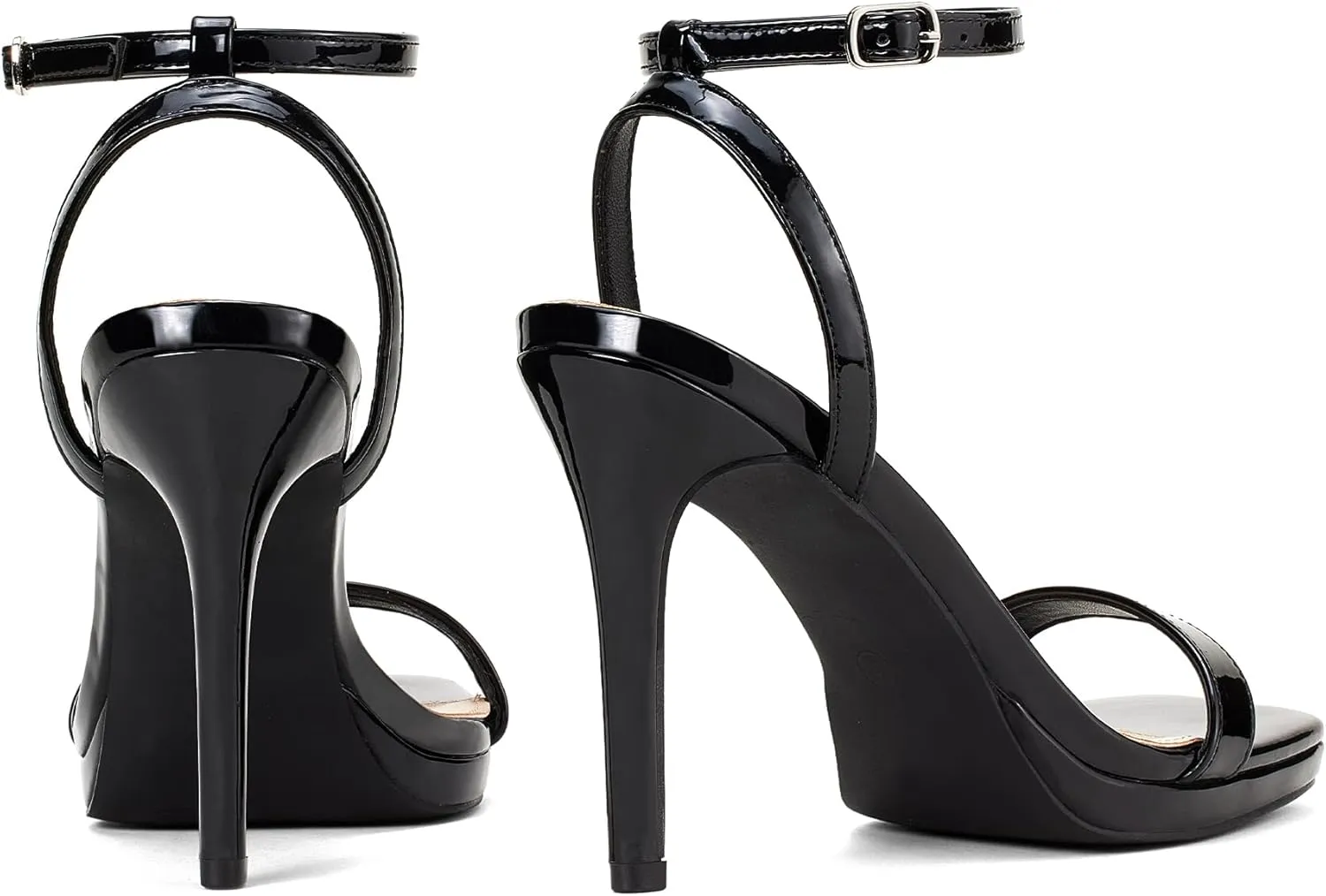 Elisabet Tang Womens Stilettos Heeled Sandals Open Square Toe Heels,4.3 Inch Open Toe Strappy Sexy High Heels Ankle Strap Buckle Heels for Party Wedding Dress Daily Wear Shoes