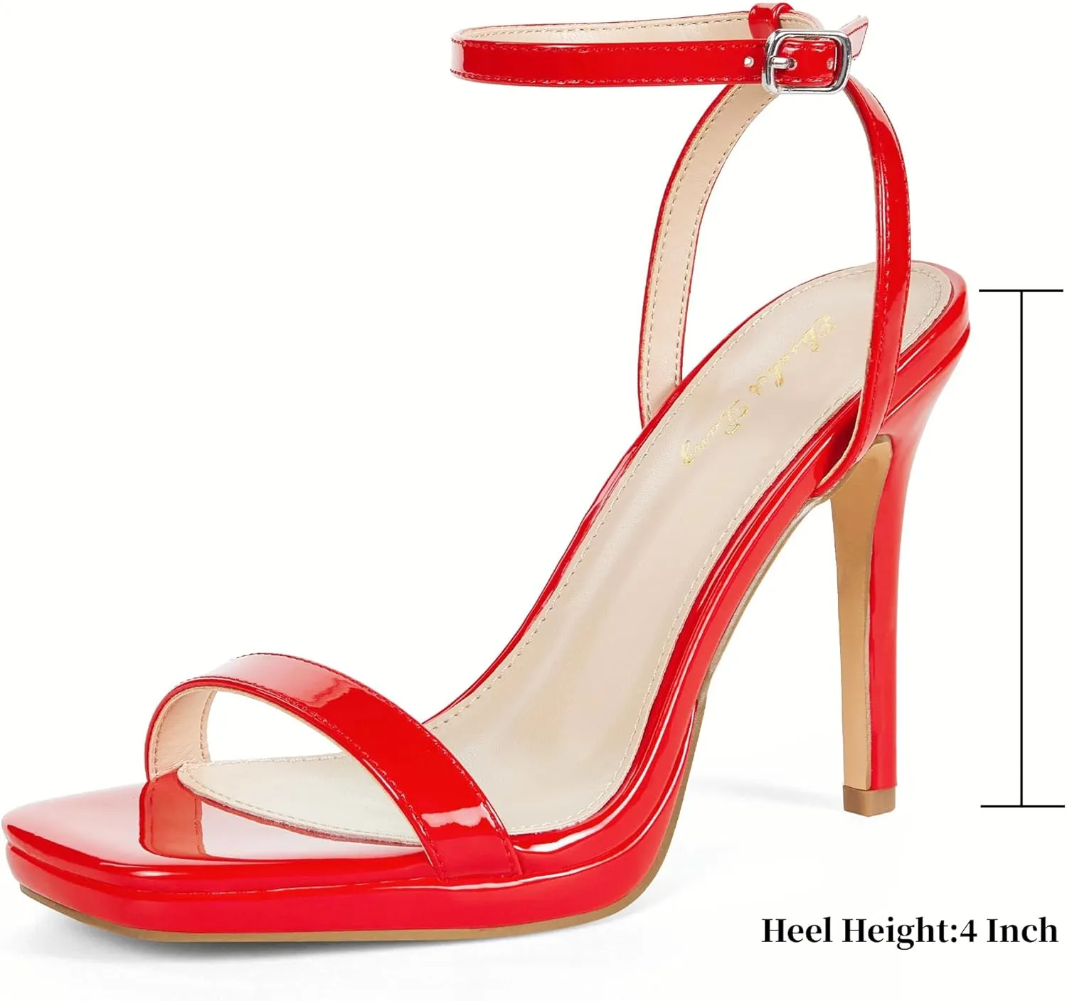 Elisabet Tang Womens Stilettos Heeled Sandals Open Square Toe Heels,4.3 Inch Open Toe Strappy Sexy High Heels Ankle Strap Buckle Heels for Party Wedding Dress Daily Wear Shoes