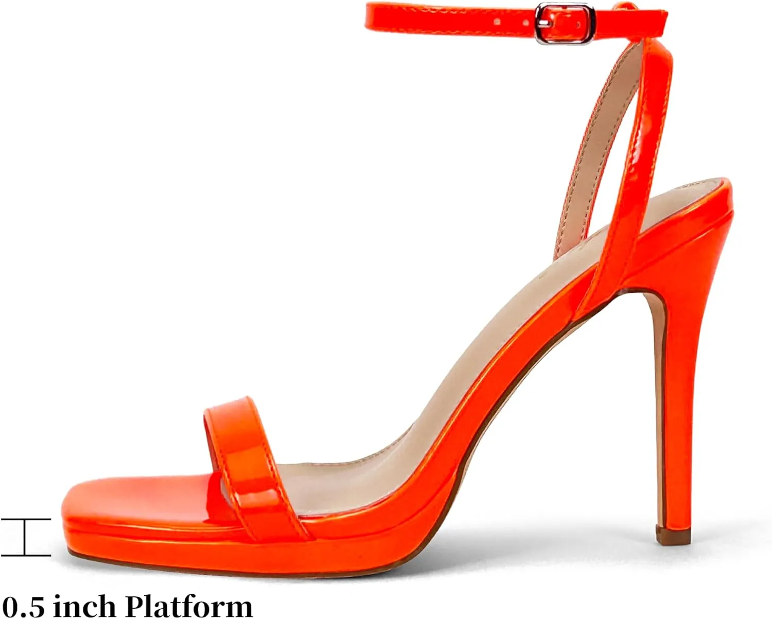 Elisabet Tang Womens Stilettos Heeled Sandals Open Square Toe Heels,4.3 Inch Open Toe Strappy Sexy High Heels Ankle Strap Buckle Heels for Party Wedding Dress Daily Wear Shoes