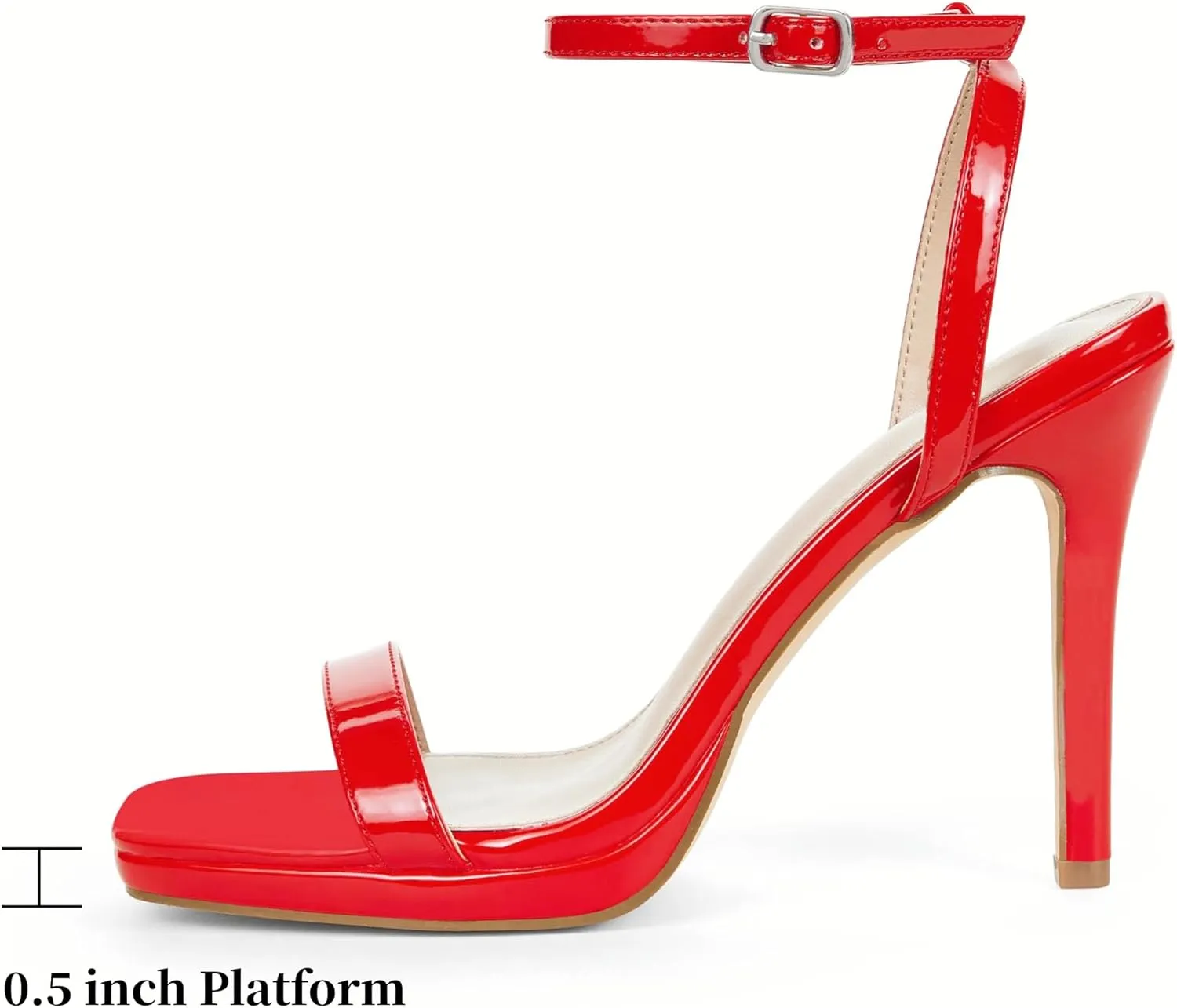 Elisabet Tang Womens Stilettos Heeled Sandals Open Square Toe Heels,4.3 Inch Open Toe Strappy Sexy High Heels Ankle Strap Buckle Heels for Party Wedding Dress Daily Wear Shoes