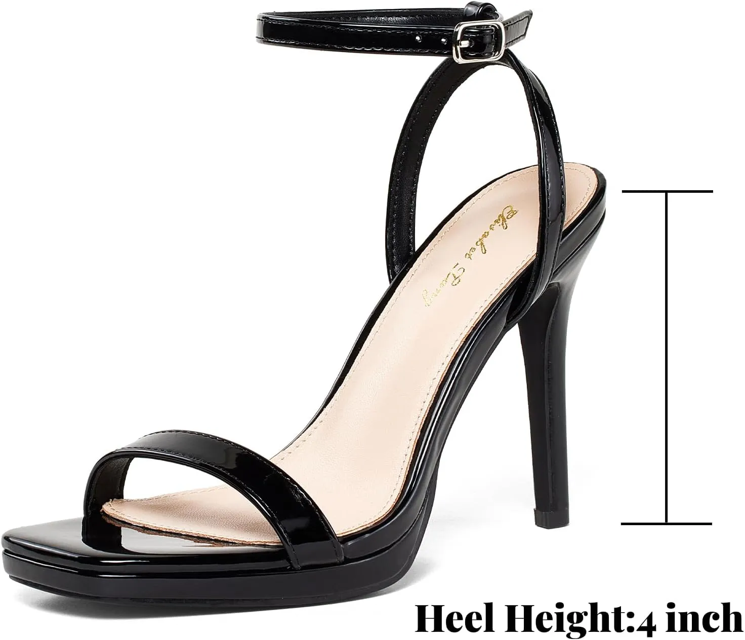 Elisabet Tang Womens Stilettos Heeled Sandals Open Square Toe Heels,4.3 Inch Open Toe Strappy Sexy High Heels Ankle Strap Buckle Heels for Party Wedding Dress Daily Wear Shoes