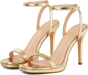 Elisabet Tang Womens Stilettos Heeled Sandals Open Square Toe Heels,4.3 Inch Open Toe Strappy Sexy High Heels Ankle Strap Buckle Heels for Party Wedding Dress Daily Wear Shoes