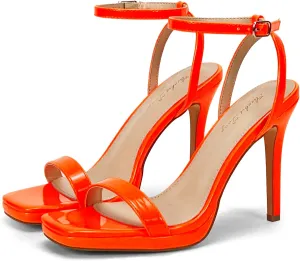 Elisabet Tang Womens Stilettos Heeled Sandals Open Square Toe Heels,4.3 Inch Open Toe Strappy Sexy High Heels Ankle Strap Buckle Heels for Party Wedding Dress Daily Wear Shoes