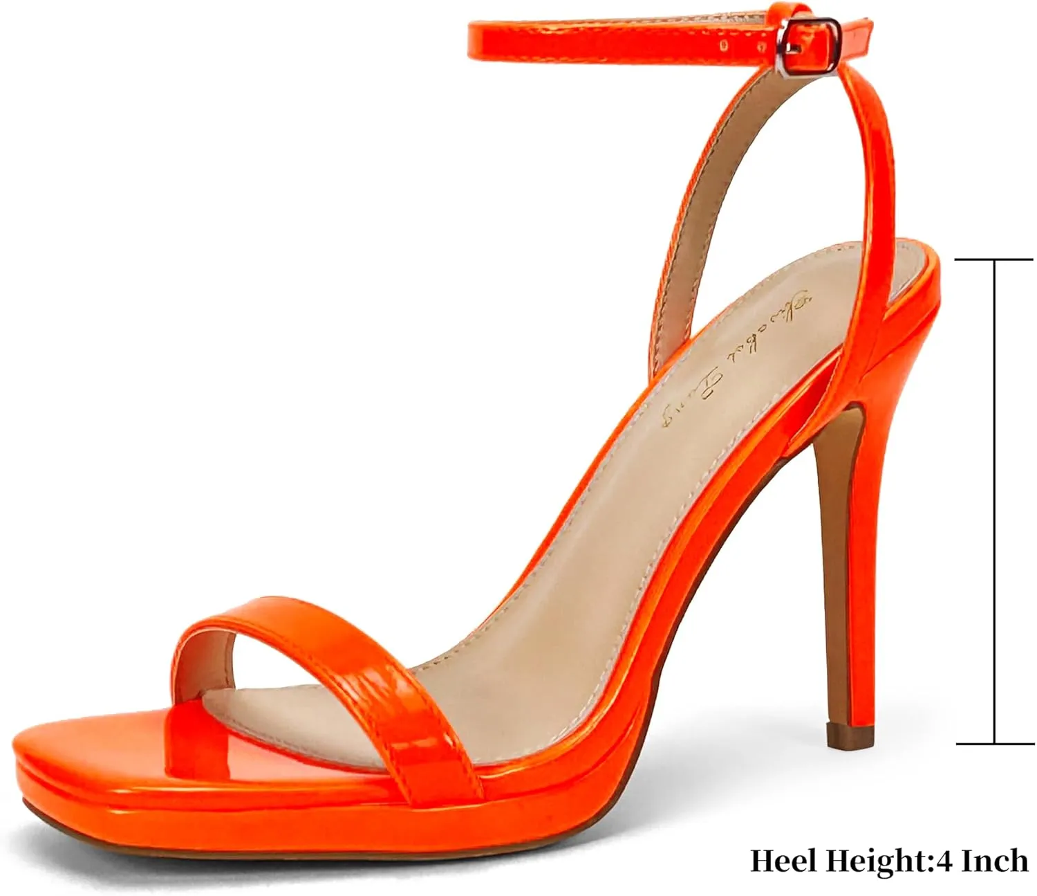 Elisabet Tang Womens Stilettos Heeled Sandals Open Square Toe Heels,4.3 Inch Open Toe Strappy Sexy High Heels Ankle Strap Buckle Heels for Party Wedding Dress Daily Wear Shoes