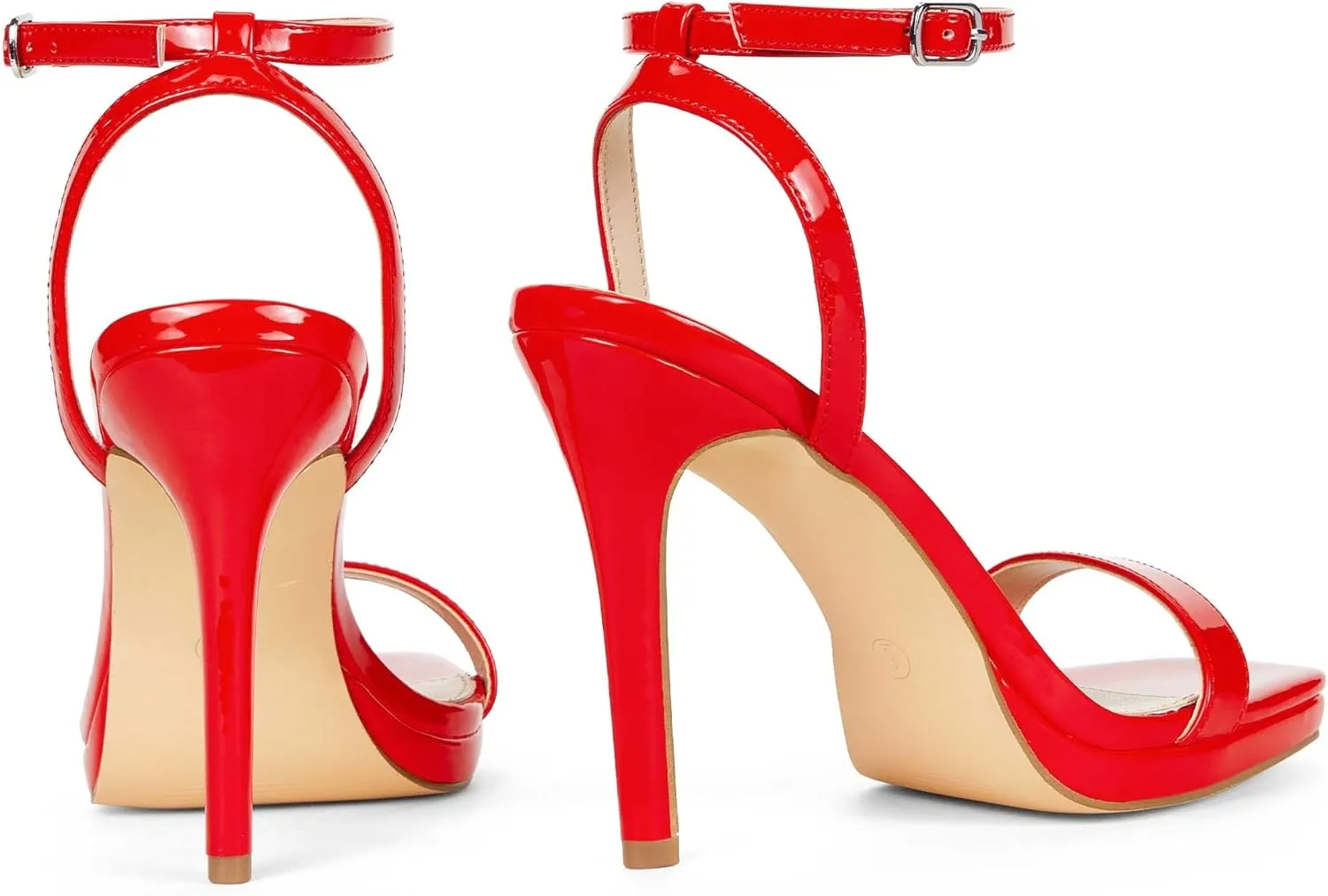 Elisabet Tang Womens Stilettos Heeled Sandals Open Square Toe Heels,4.3 Inch Open Toe Strappy Sexy High Heels Ankle Strap Buckle Heels for Party Wedding Dress Daily Wear Shoes