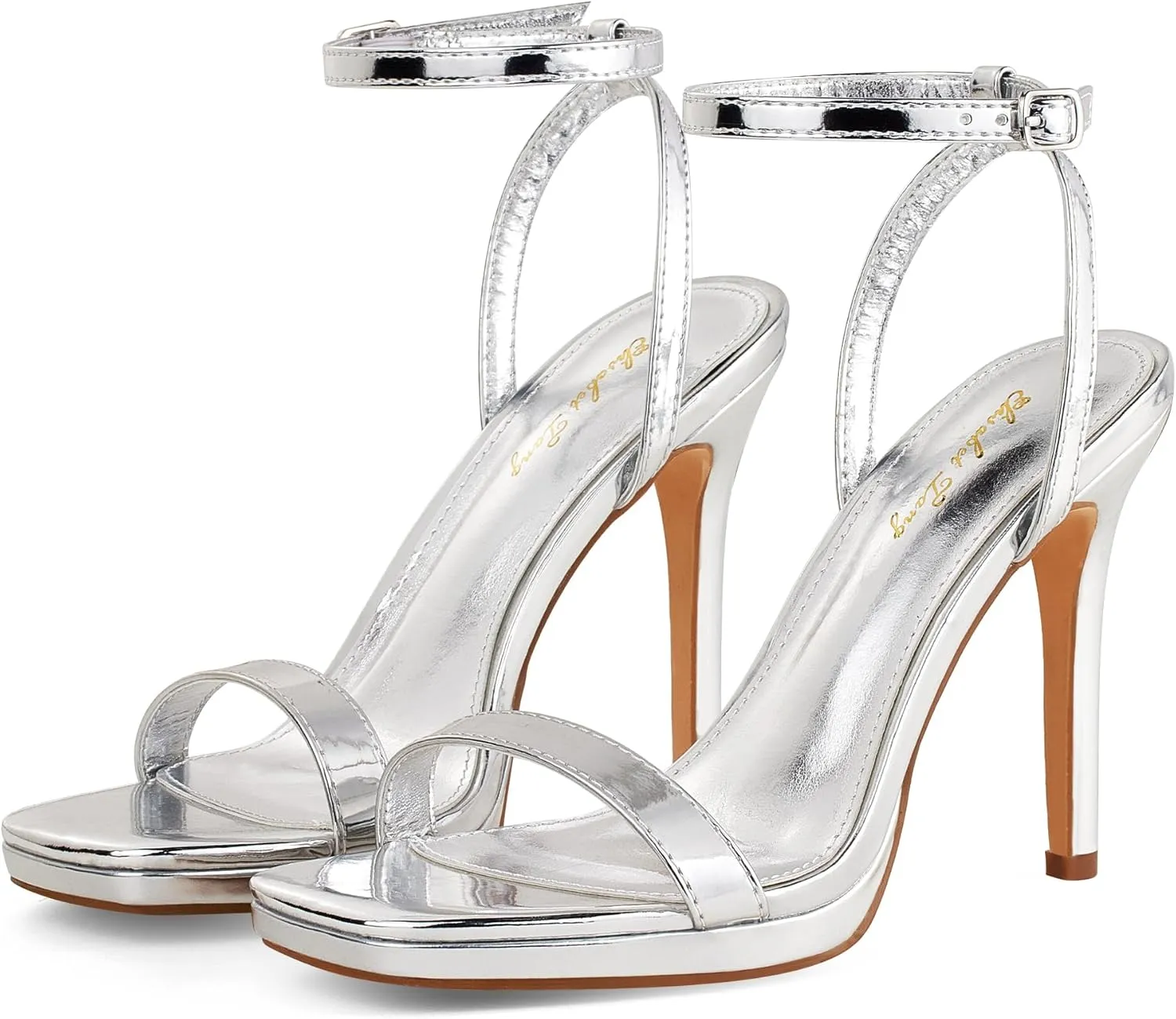 Elisabet Tang Womens Stilettos Heeled Sandals Open Square Toe Heels,4.3 Inch Open Toe Strappy Sexy High Heels Ankle Strap Buckle Heels for Party Wedding Dress Daily Wear Shoes