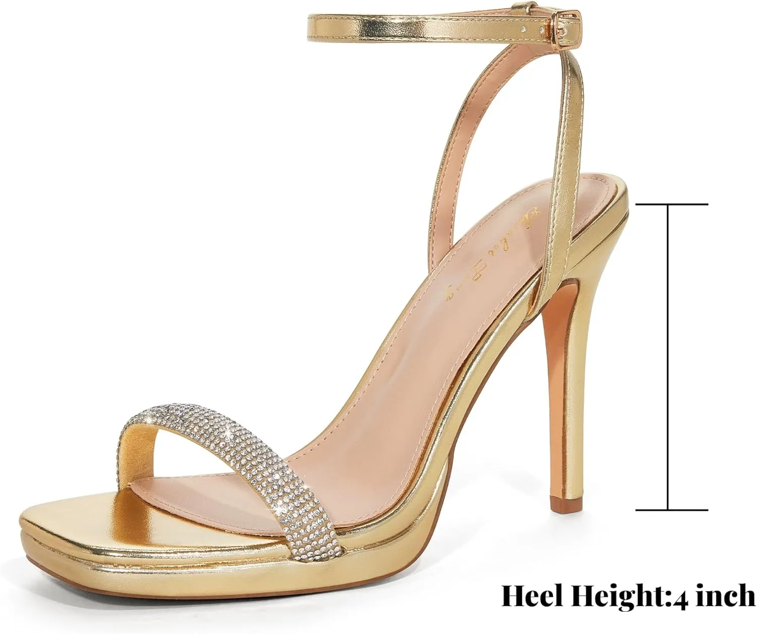 Elisabet Tang Womens Stilettos Heeled Sandals Open Square Toe Heels,4.3 Inch Open Toe Strappy Sexy High Heels Ankle Strap Buckle Heels for Party Wedding Dress Daily Wear Shoes