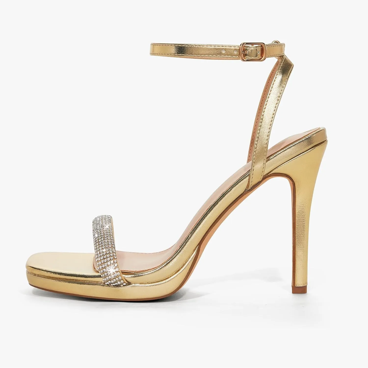 Elisabet Tang Womens Stilettos Heeled Sandals Open Square Toe Heels,4.3 Inch Open Toe Strappy Sexy High Heels Ankle Strap Buckle Heels for Party Wedding Dress Daily Wear Shoes
