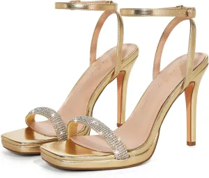 Elisabet Tang Womens Stilettos Heeled Sandals Open Square Toe Heels,4.3 Inch Open Toe Strappy Sexy High Heels Ankle Strap Buckle Heels for Party Wedding Dress Daily Wear Shoes