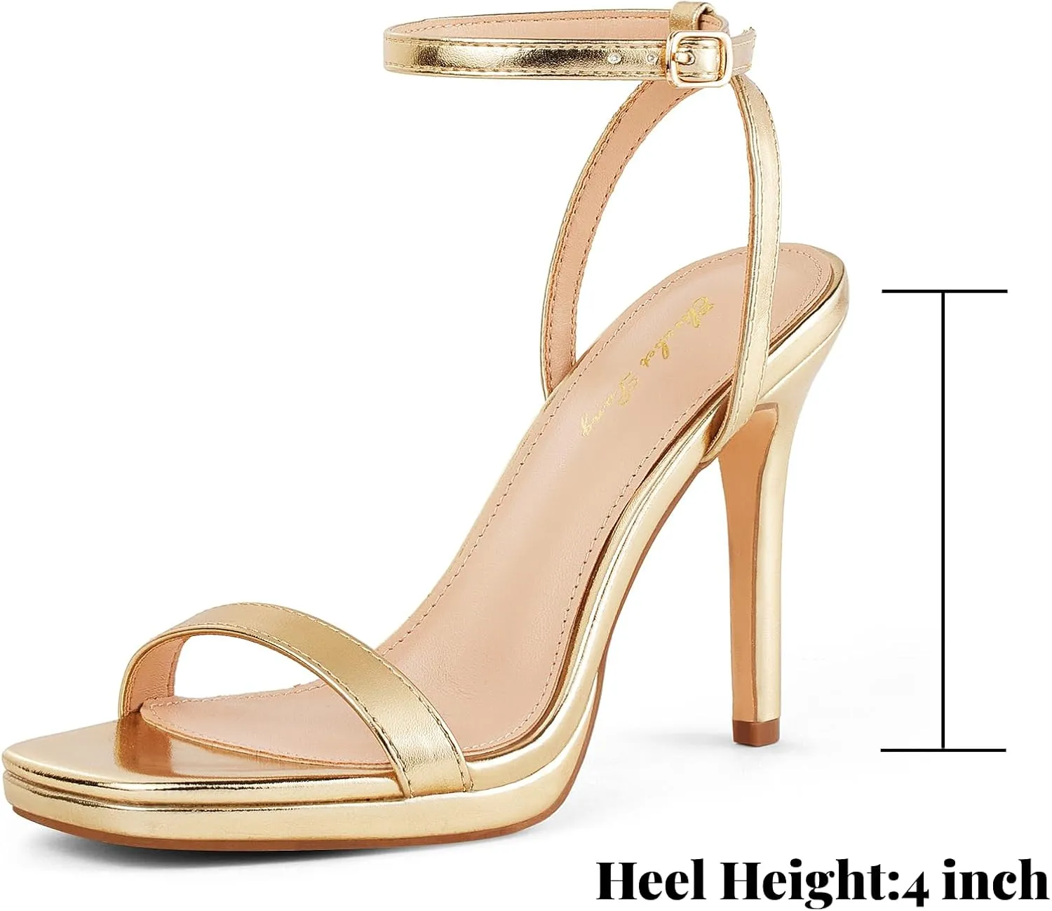 Elisabet Tang Womens Stilettos Heeled Sandals Open Square Toe Heels,4.3 Inch Open Toe Strappy Sexy High Heels Ankle Strap Buckle Heels for Party Wedding Dress Daily Wear Shoes