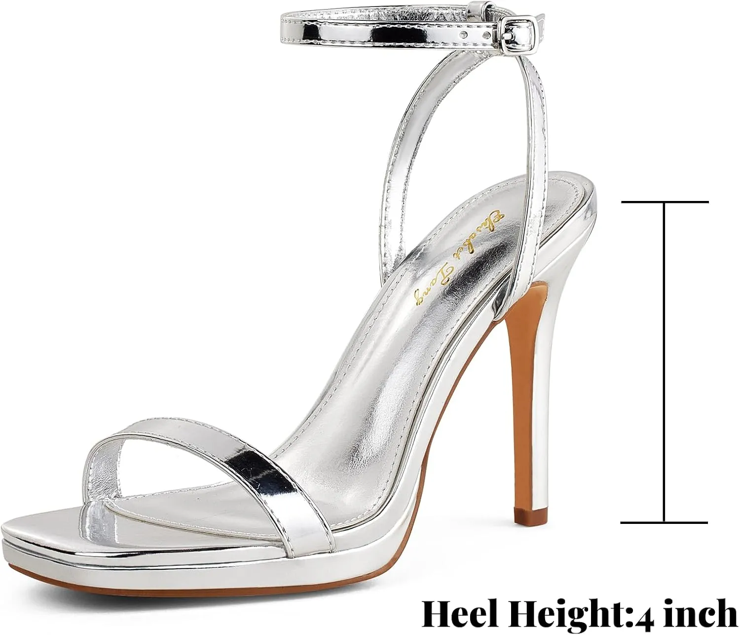 Elisabet Tang Womens Stilettos Heeled Sandals Open Square Toe Heels,4.3 Inch Open Toe Strappy Sexy High Heels Ankle Strap Buckle Heels for Party Wedding Dress Daily Wear Shoes