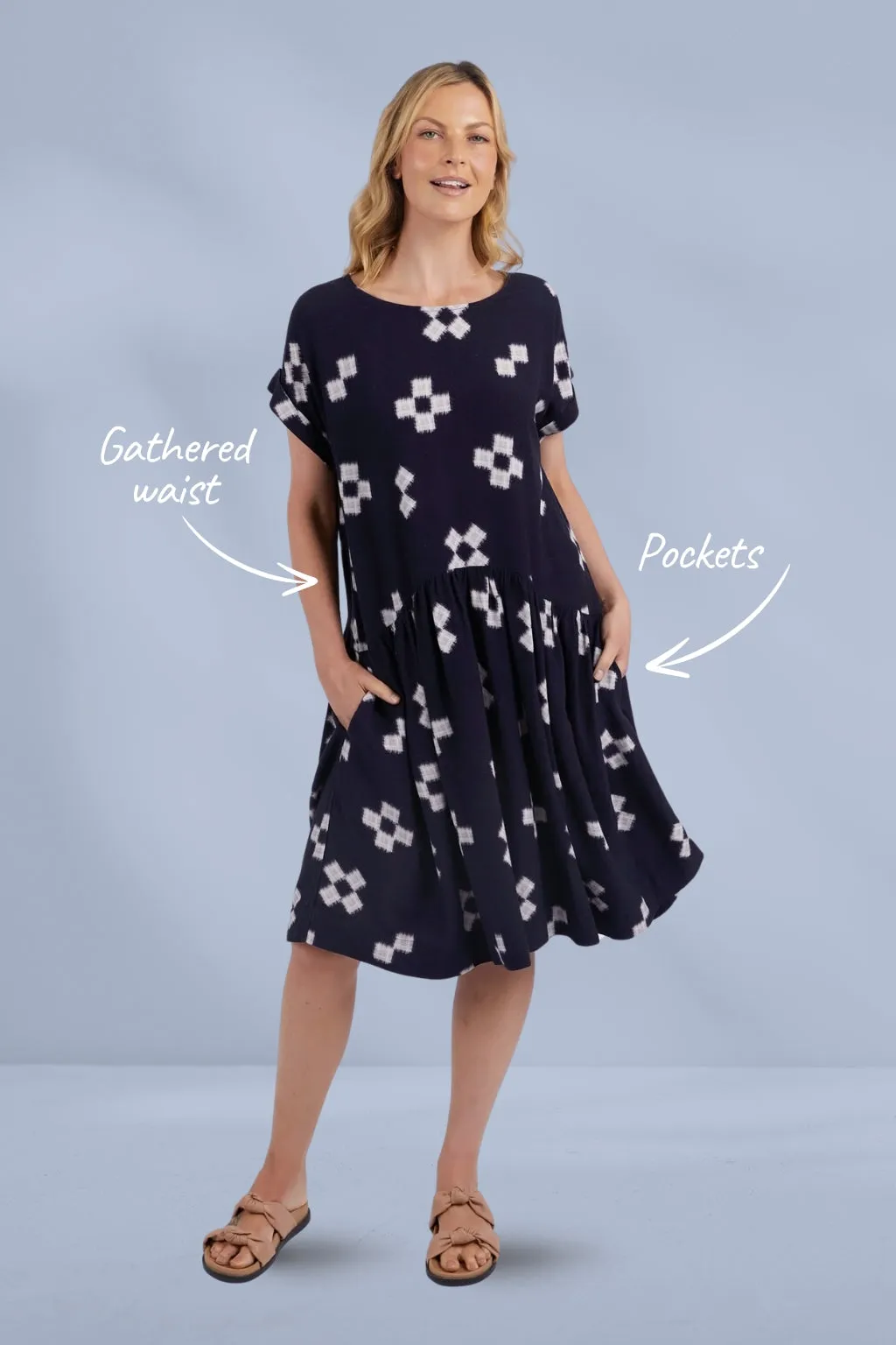 Elm Positano Dress Navy Print