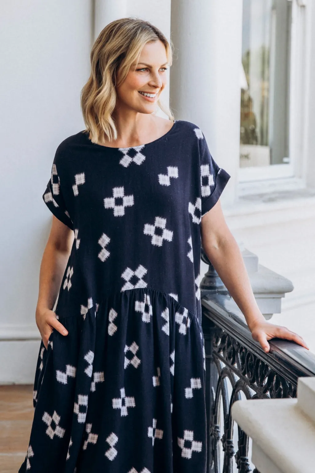 Elm Positano Dress Navy Print