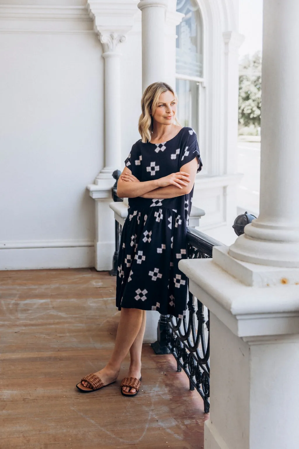Elm Positano Dress Navy Print