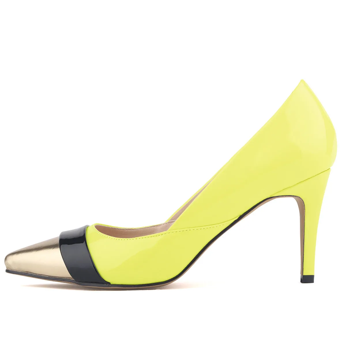 Fashion Pointed Color Matching Patent Leather Pump