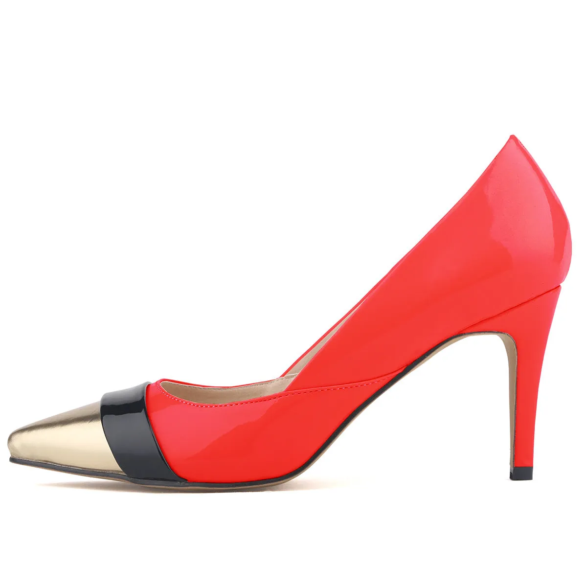 Fashion Pointed Color Matching Patent Leather Pump