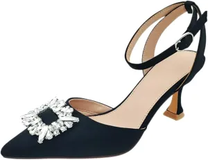 Fashion Rhinstone Clear Kitten Heels Wedding Low Heel Slingback Adjustable Strap Sandals