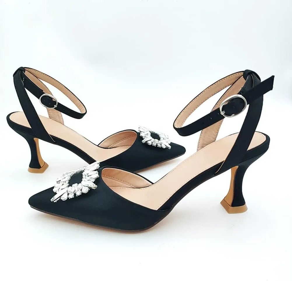 Fashion Rhinstone Clear Kitten Heels Wedding Low Heel Slingback Adjustable Strap Sandals