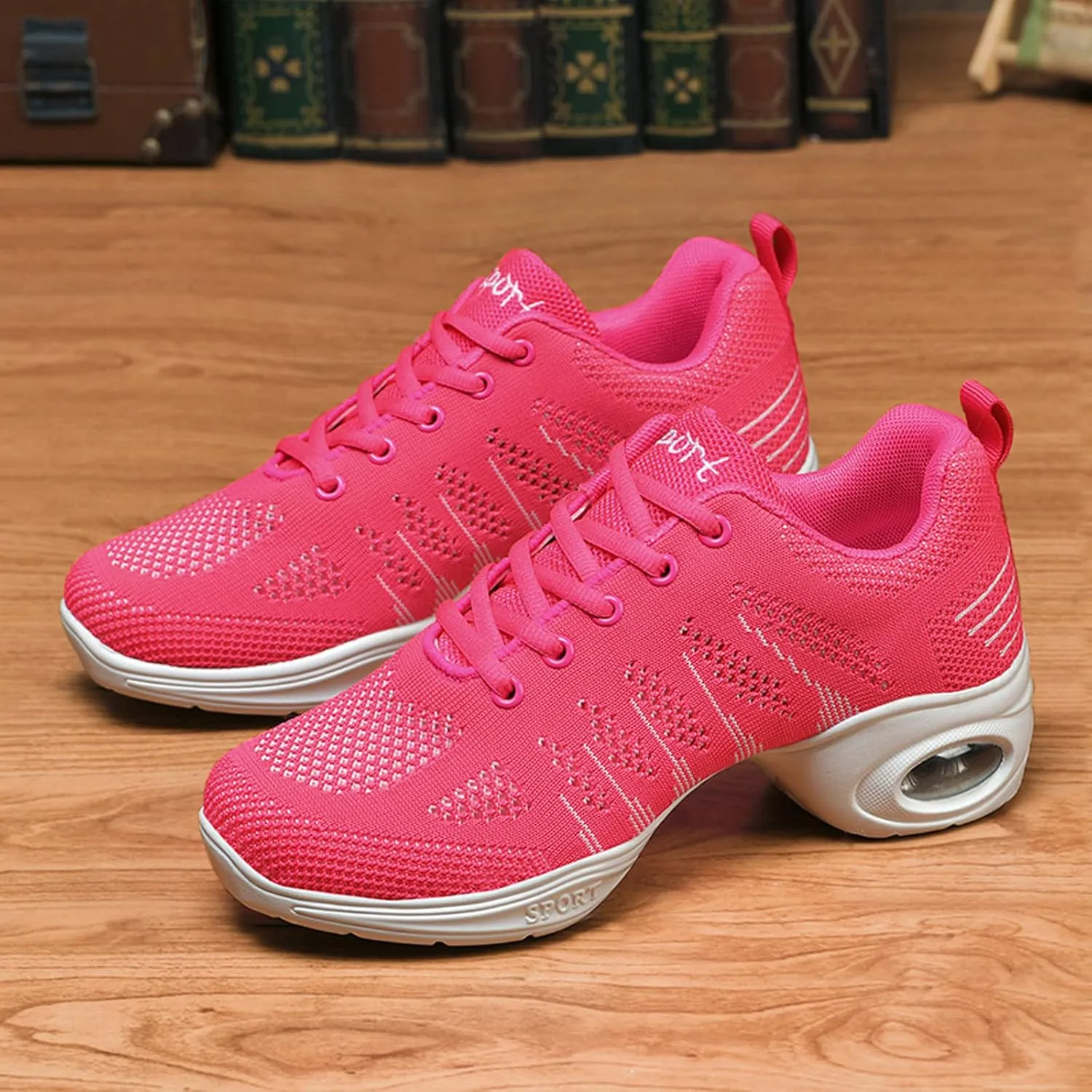 FLIOZY Dance Sneakers Womens Jazz Shoes Lace-up Breathable Mesh Sports Walking Dance Shoes Practice Shoes Outdoor Air Cushion Platform Shoes