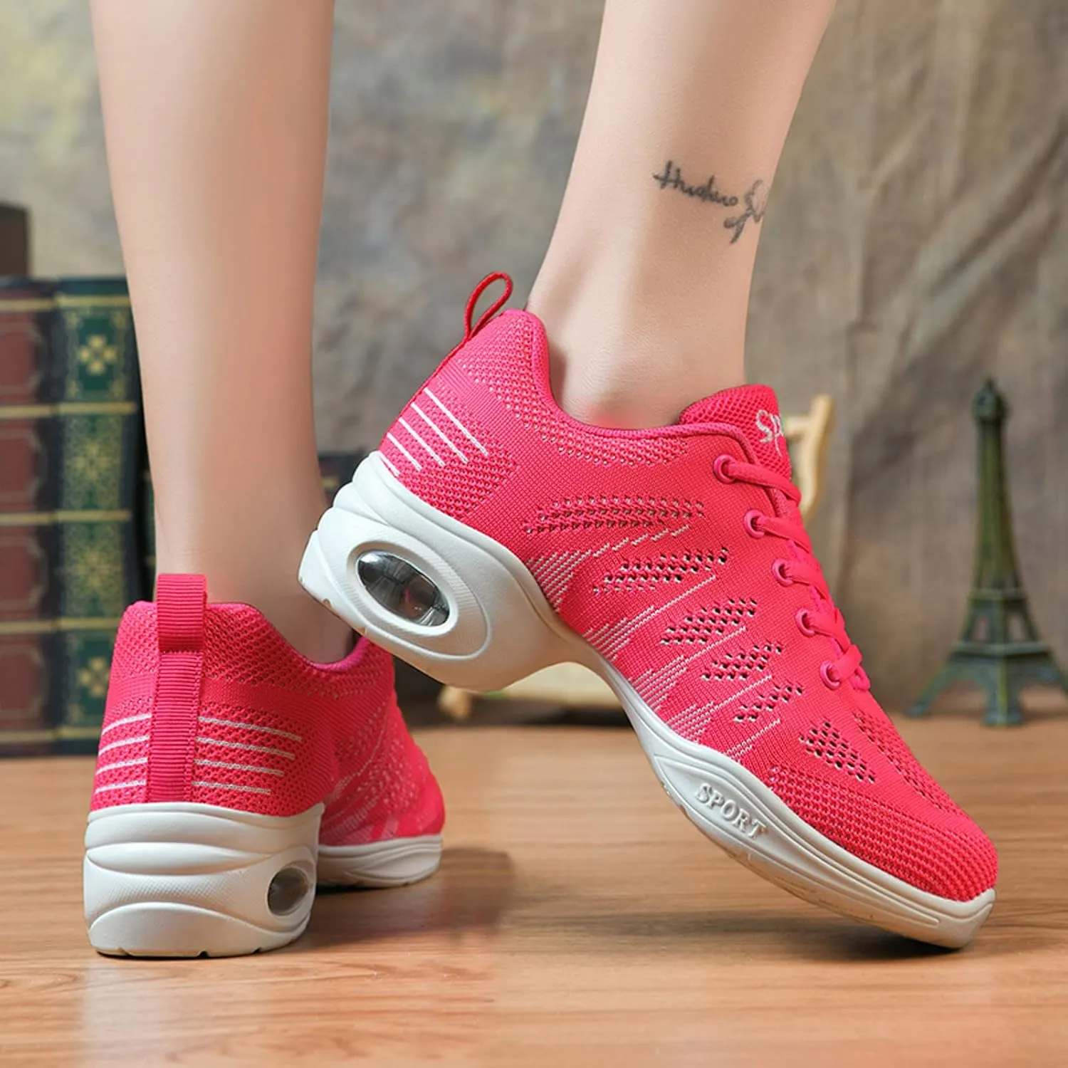 FLIOZY Dance Sneakers Womens Jazz Shoes Lace-up Breathable Mesh Sports Walking Dance Shoes Practice Shoes Outdoor Air Cushion Platform Shoes
