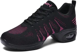 FLIOZY Dance Sneakers Womens Jazz Shoes Lace-up Breathable Mesh Sports Walking Dance Shoes Practice Shoes Outdoor Air Cushion Platform Shoes