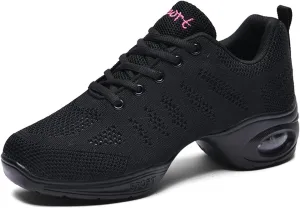 FLIOZY Dance Sneakers Womens Jazz Shoes Lace-up Breathable Mesh Sports Walking Dance Shoes Practice Shoes Outdoor Air Cushion Platform Shoes