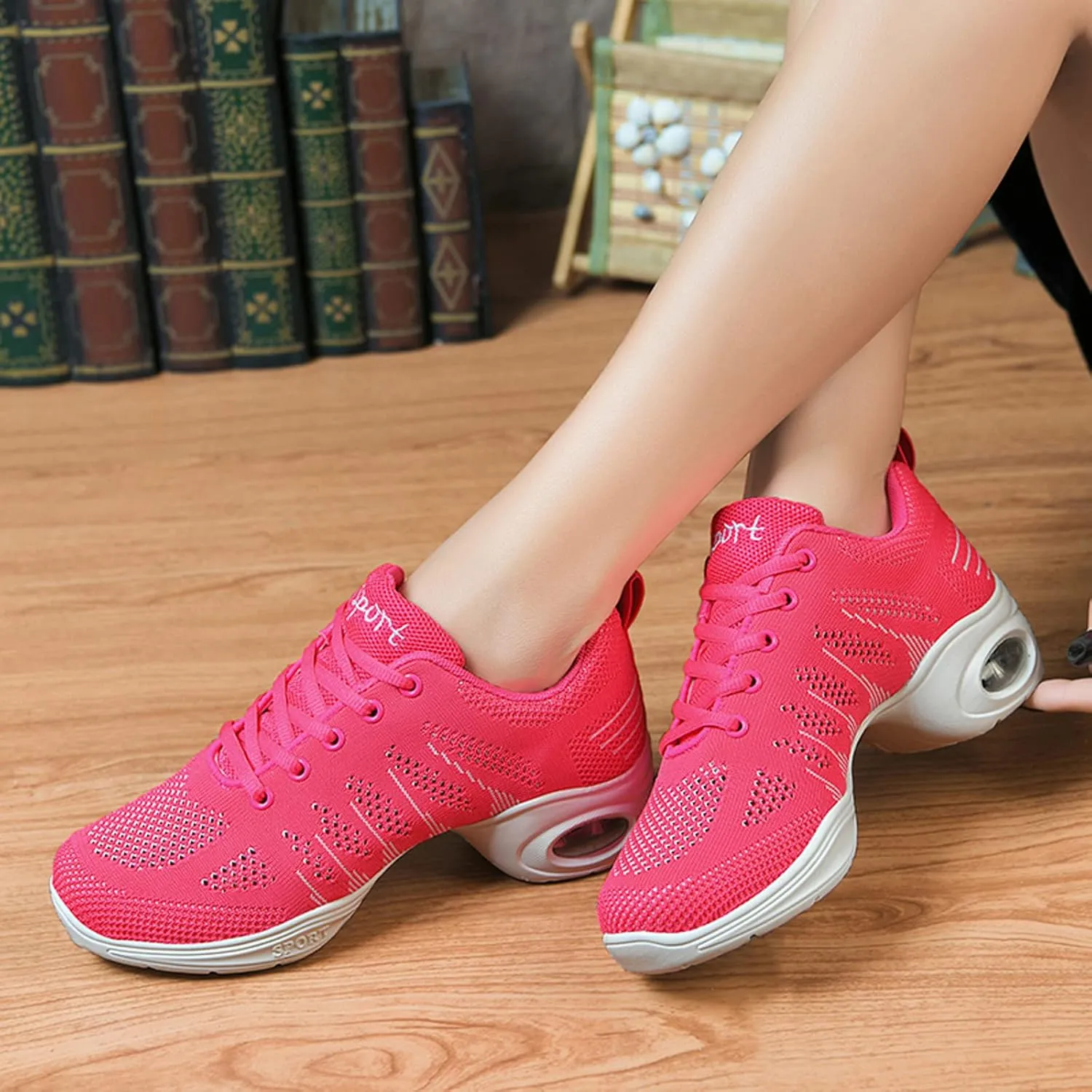 FLIOZY Dance Sneakers Womens Jazz Shoes Lace-up Breathable Mesh Sports Walking Dance Shoes Practice Shoes Outdoor Air Cushion Platform Shoes