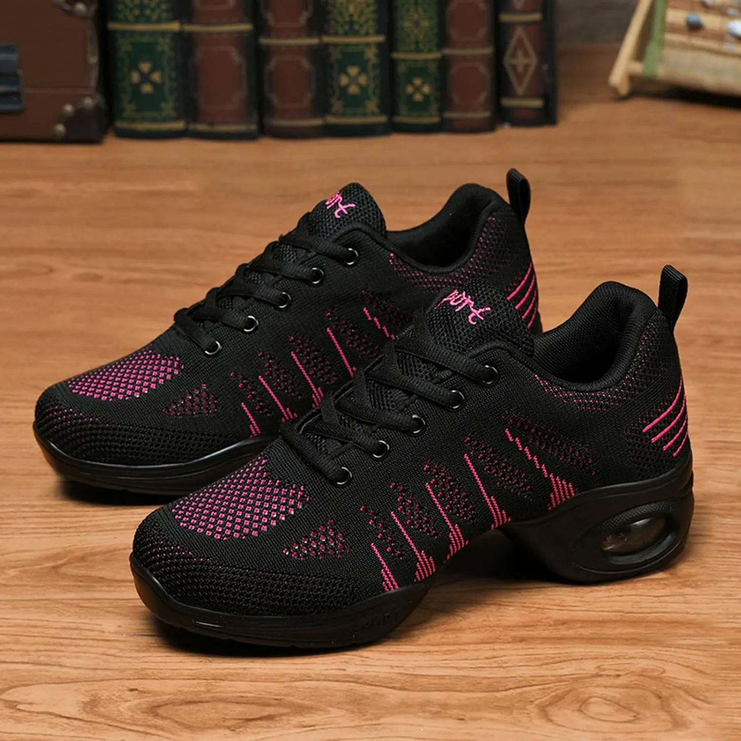 FLIOZY Dance Sneakers Womens Jazz Shoes Lace-up Breathable Mesh Sports Walking Dance Shoes Practice Shoes Outdoor Air Cushion Platform Shoes