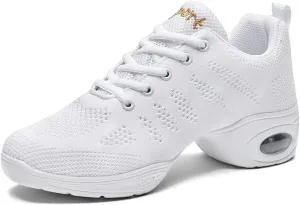 FLIOZY Dance Sneakers Womens Jazz Shoes Lace-up Breathable Mesh Sports Walking Dance Shoes Practice Shoes Outdoor Air Cushion Platform Shoes