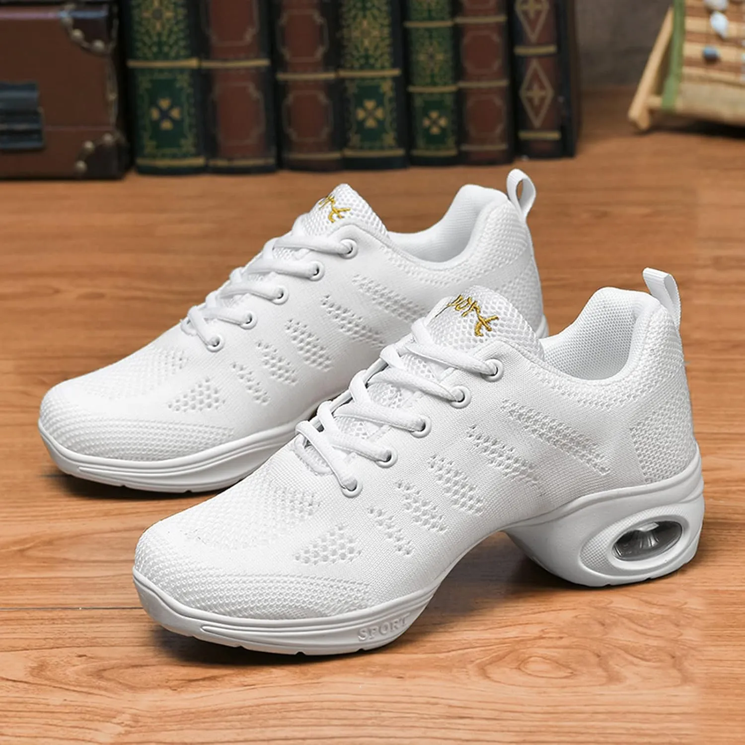 FLIOZY Dance Sneakers Womens Jazz Shoes Lace-up Breathable Mesh Sports Walking Dance Shoes Practice Shoes Outdoor Air Cushion Platform Shoes