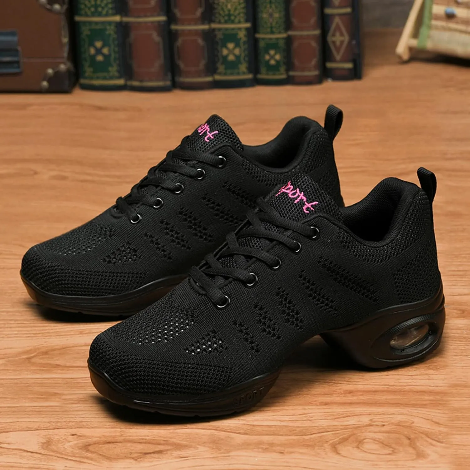 FLIOZY Dance Sneakers Womens Jazz Shoes Lace-up Breathable Mesh Sports Walking Dance Shoes Practice Shoes Outdoor Air Cushion Platform Shoes