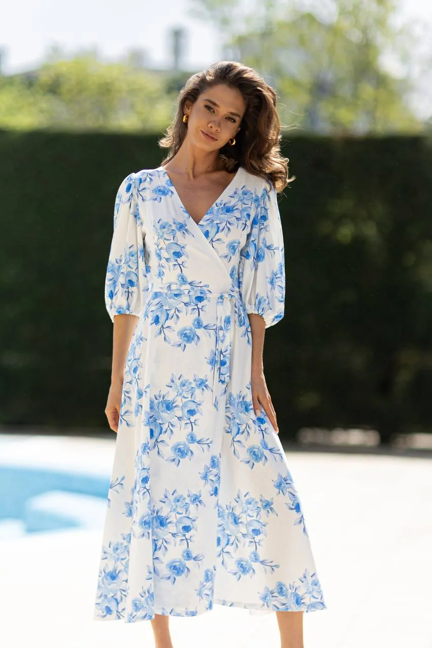 Flower print linen dress “Arija”