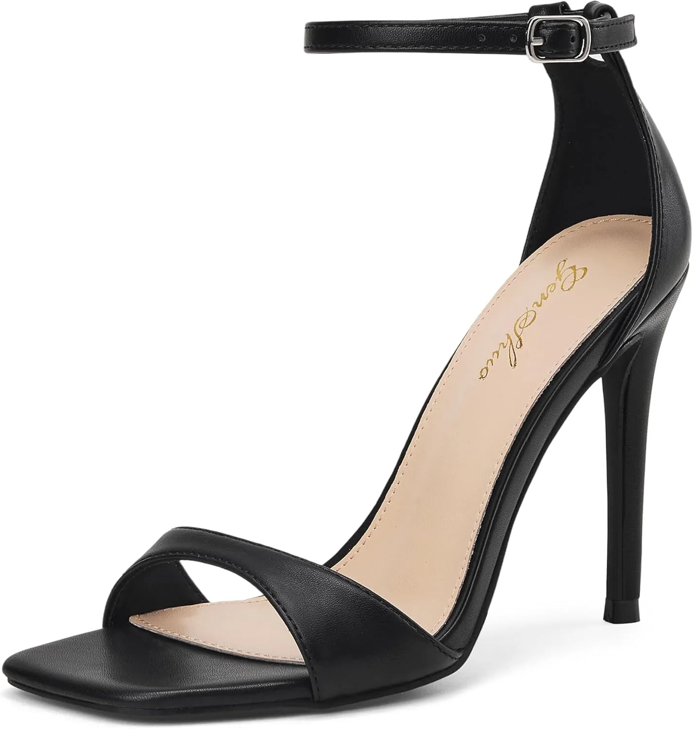 GENSHUO High Heeled Sandals for Women One Strap Heels with Square Open Toe 4 Inch Stiletto Ankle Strap Shoes Elegant Sexy Dress Wedding Party