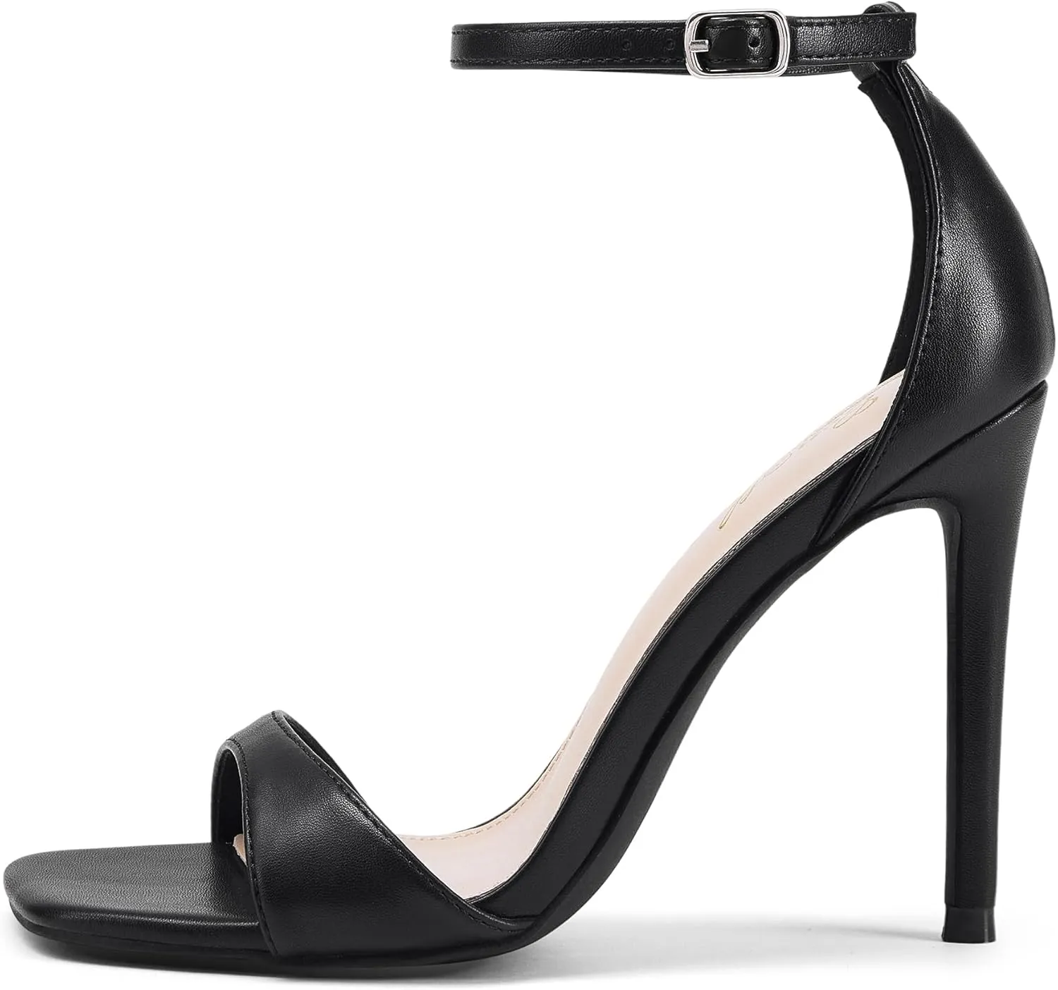 GENSHUO High Heeled Sandals for Women One Strap Heels with Square Open Toe 4 Inch Stiletto Ankle Strap Shoes Elegant Sexy Dress Wedding Party