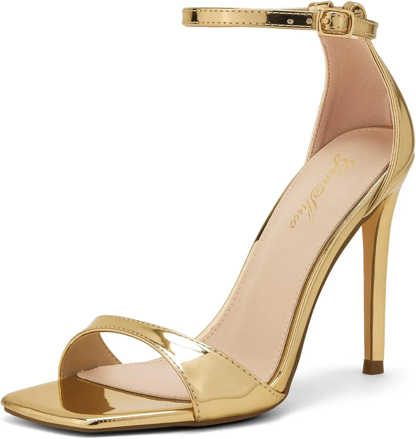 GENSHUO High Heeled Sandals for Women One Strap Heels with Square Open Toe 4 Inch Stiletto Ankle Strap Shoes Elegant Sexy Dress Wedding Party