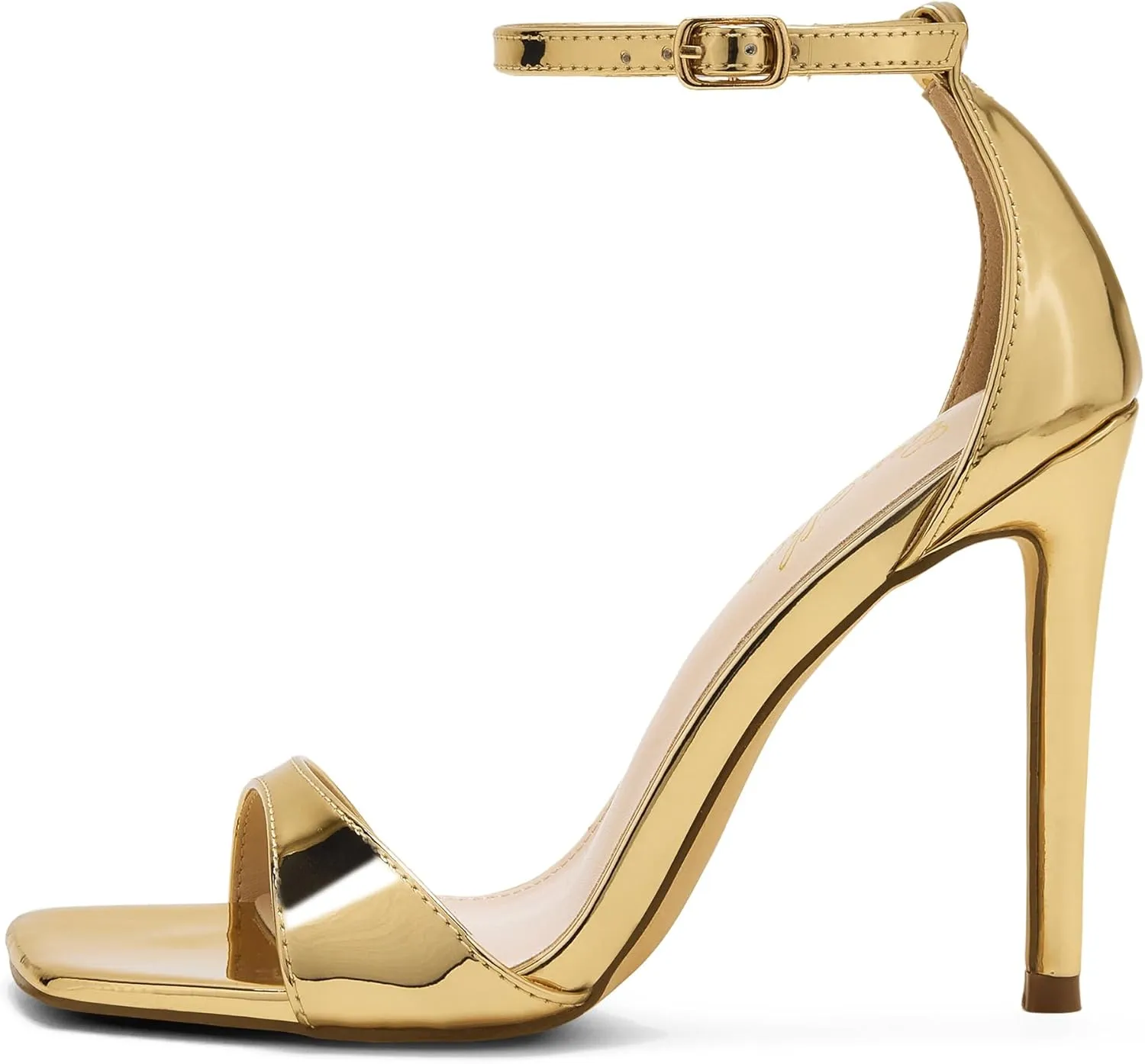 GENSHUO High Heeled Sandals for Women One Strap Heels with Square Open Toe 4 Inch Stiletto Ankle Strap Shoes Elegant Sexy Dress Wedding Party