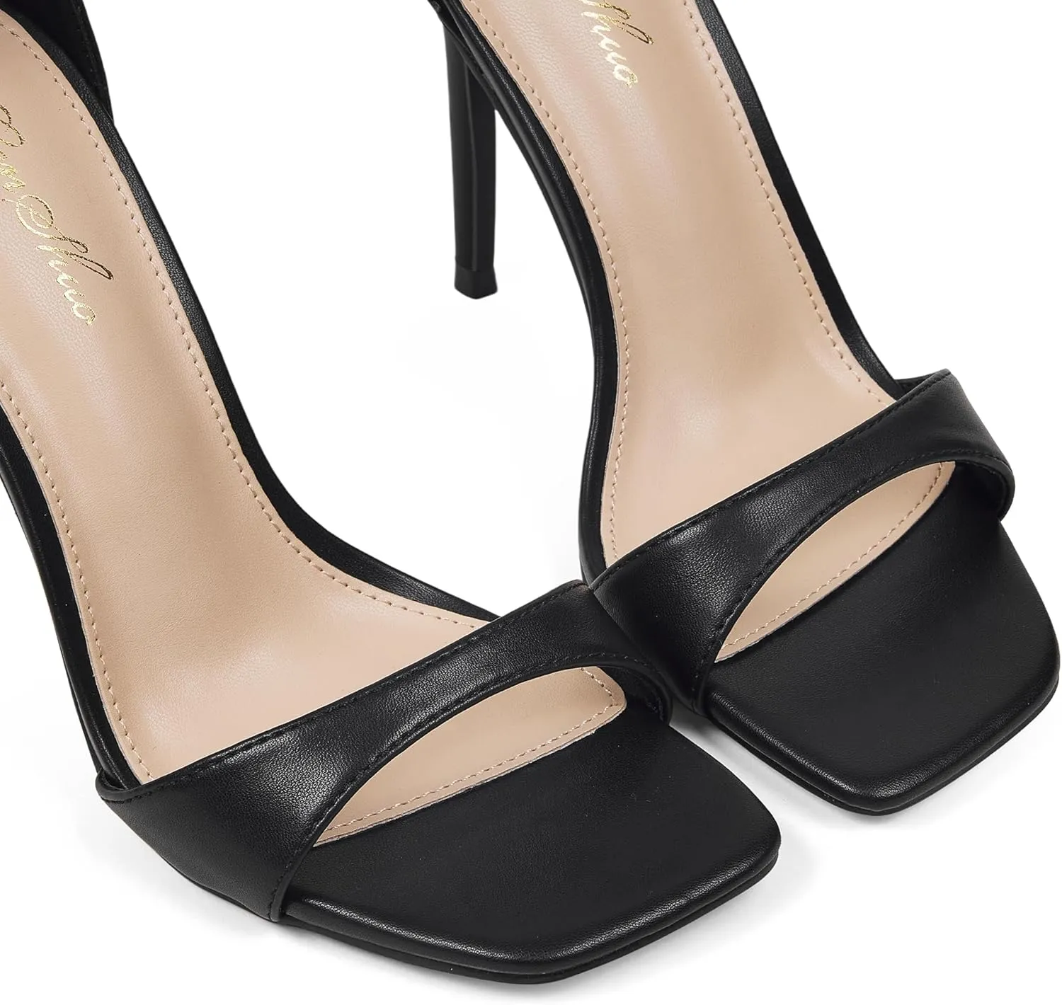 GENSHUO High Heeled Sandals for Women One Strap Heels with Square Open Toe 4 Inch Stiletto Ankle Strap Shoes Elegant Sexy Dress Wedding Party