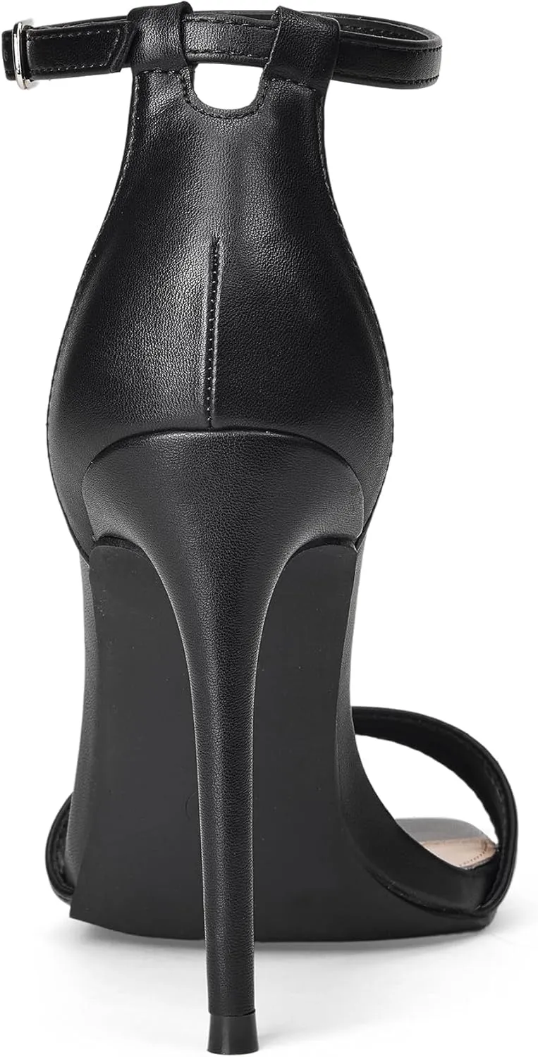 GENSHUO High Heeled Sandals for Women One Strap Heels with Square Open Toe 4 Inch Stiletto Ankle Strap Shoes Elegant Sexy Dress Wedding Party