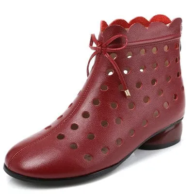 Genuine Leather Back Zipper Cutout Breathable Summer Ankle Boots