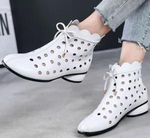 Genuine Leather Back Zipper Cutout Breathable Summer Ankle Boots