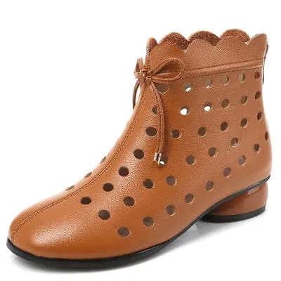 Genuine Leather Back Zipper Cutout Breathable Summer Ankle Boots