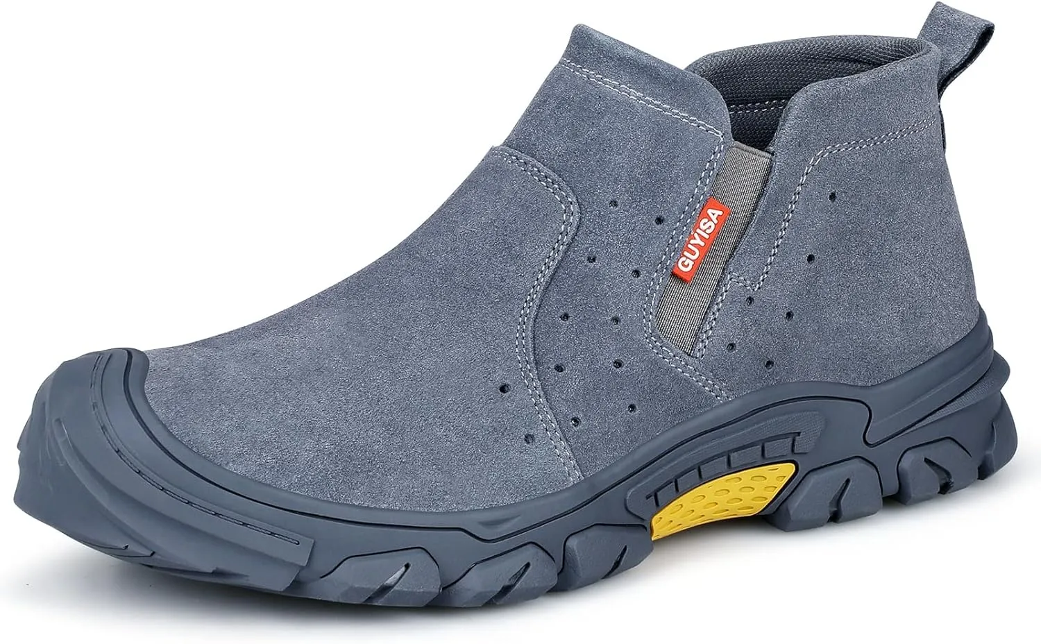 GLANOUDUN Work Boots for Men Slip on Welding Steel Toe Boots Indestructible Steel Toe Shoes for Men Comfortable Men's Work Shoes Anti Smashing Construction Safety Footwear Grey,8