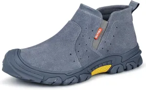 GLANOUDUN Work Boots for Men Slip on Welding Steel Toe Boots Indestructible Steel Toe Shoes for Men Comfortable Men's Work Shoes Anti Smashing Construction Safety Footwear Grey,8