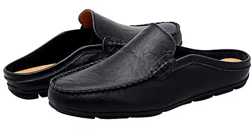 Go Tour Mens Mules Clog Slippers Breathable Leather Slip on Shoes Casual Loafers Black 10.5/46