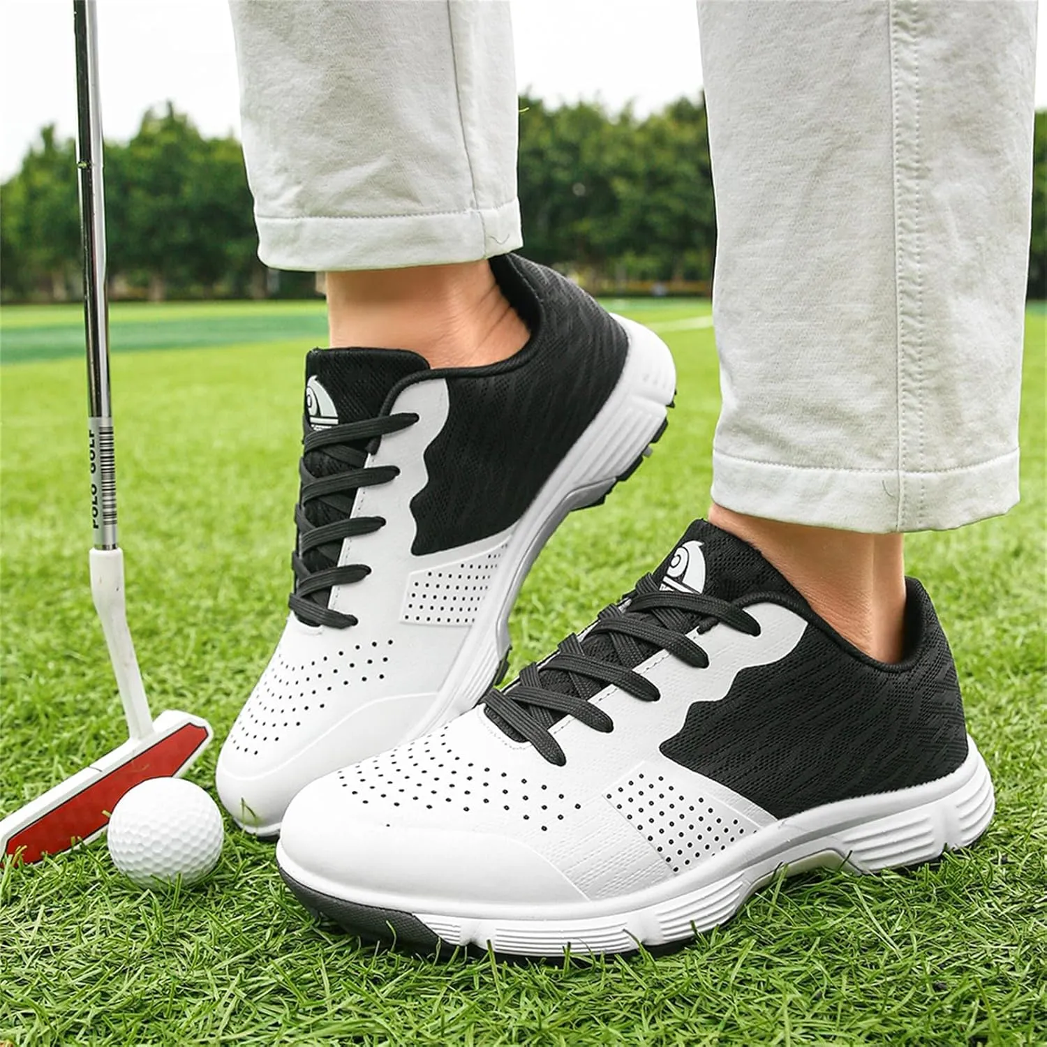 Golf Shoes for Men Professional Lightweight Golf Wears Lace-Up Spikes Golfers Sneakers Anti Slip Breathable Walking Footwears