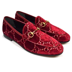 Gucci - Red Velvet GG Monogram Horsebit Loafers
