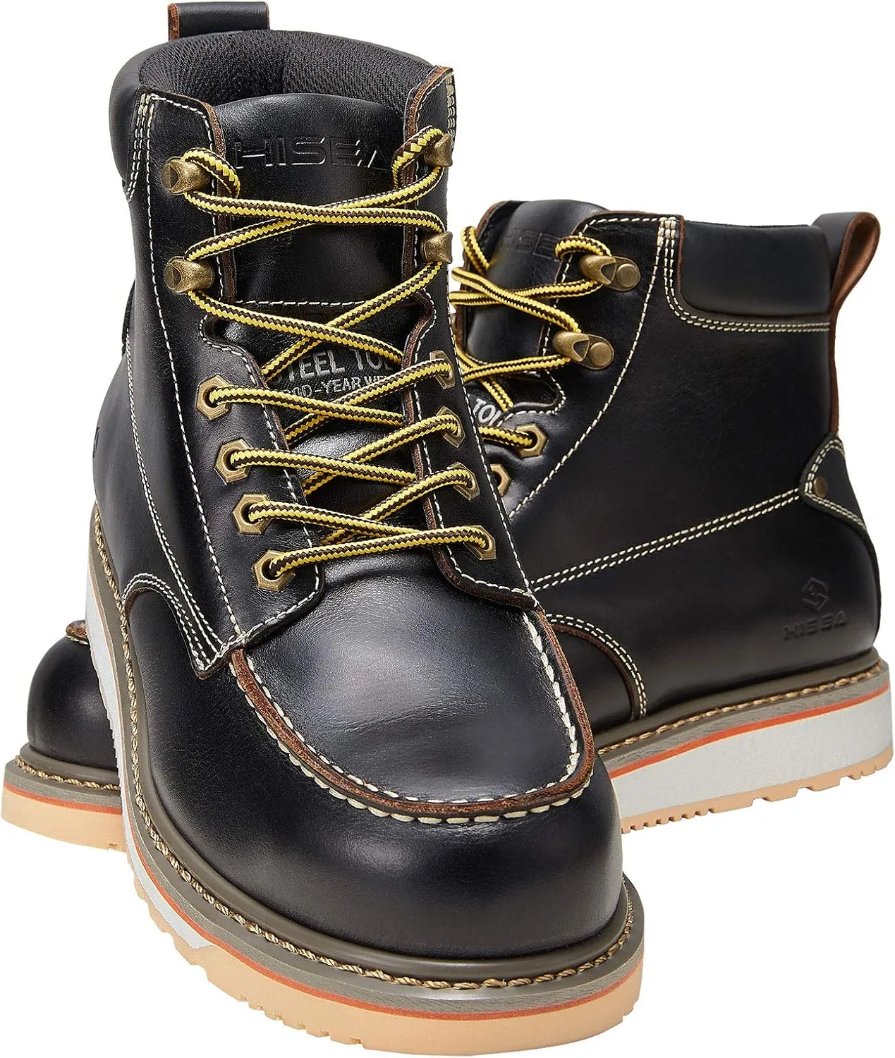 HISEA NINGO Work Boots for Men Steel/Soft Toe Boots, 6 Waterproof Slip Resistant Industrial & Construction Work Boots, Composite Toe Working Boots