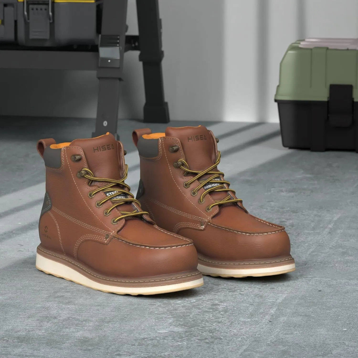 HISEA NINGO Work Boots for Men Steel/Soft Toe Boots, 6 Waterproof Slip Resistant Industrial & Construction Work Boots, Composite Toe Working Boots