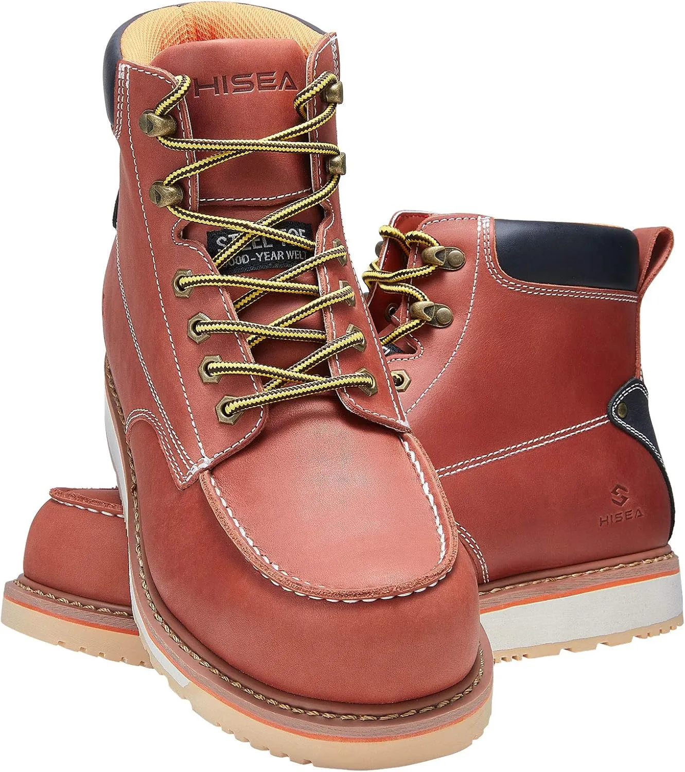 HISEA NINGO Work Boots for Men Steel/Soft Toe Boots, 6 Waterproof Slip Resistant Industrial & Construction Work Boots, Composite Toe Working Boots