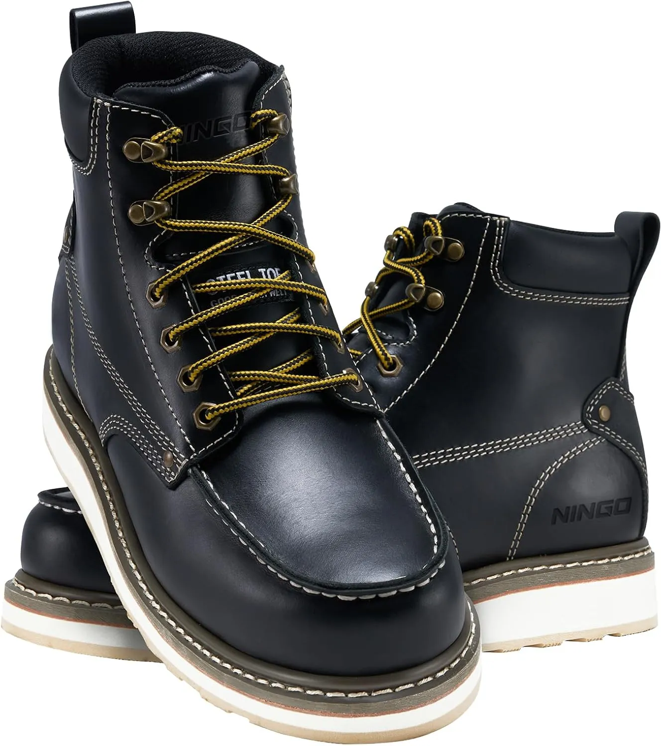 HISEA NINGO Work Boots for Men Steel/Soft Toe Boots, 6 Waterproof Slip Resistant Industrial & Construction Work Boots, Composite Toe Working Boots